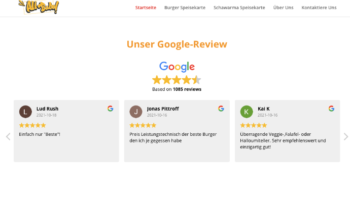 Ein Screenshot der Google-Bewertungen von Ali Babas Kunden